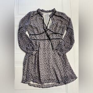 Cupcakes and Cashmere Pink Blue Long Sleeve Floral Mini Dress Velvet Detail Sz 2